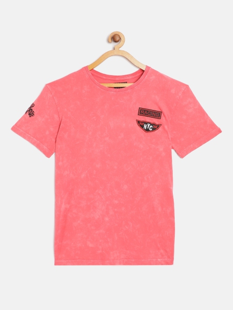 

Gini and Jony Boys Coral Pink Tie & Dye Pure Cotton Round Neck T-shirt