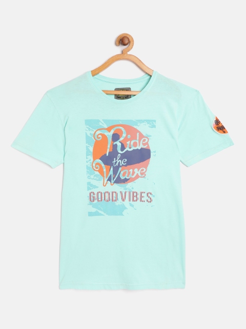 

Gini and Jony Boys Sea Green & Orange Pure Cotton Printed Round Neck T-shirt