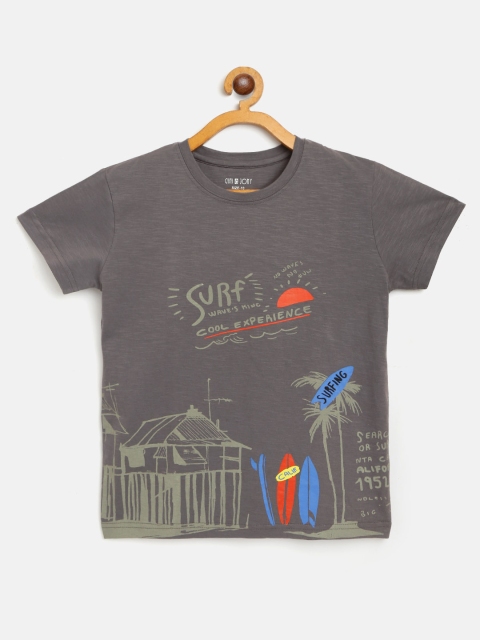 

Gini and Jony Boys Charcoal Grey & Red Tropical Print Pure Cotton T-shirt
