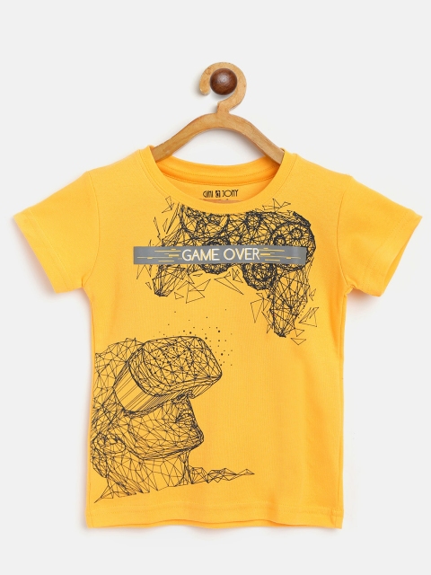 

Gini and Jony Boys Yellow & Black Graphic & Typography Print Pure Cotton T-shirt