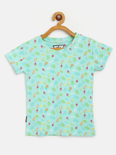 

Gini and Jony Boys Turquoise Blue Red Tropical Print Pure Cotton T-shirt