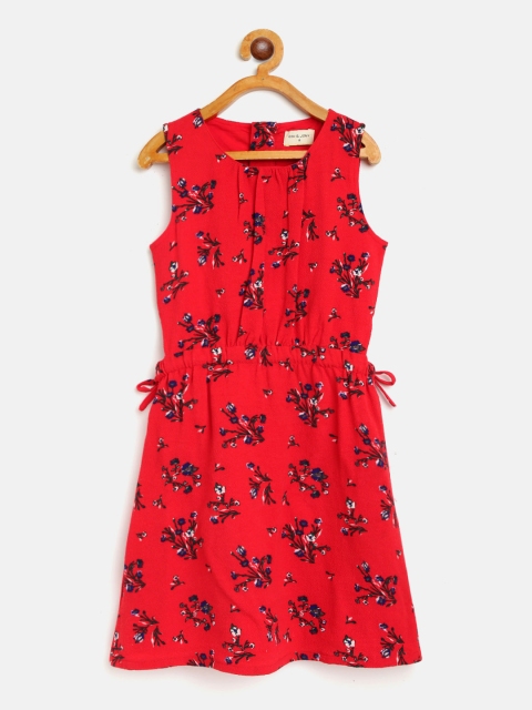 

Gini and Jony Girls Red & Navy Blue Floral Printed A-Line Dress