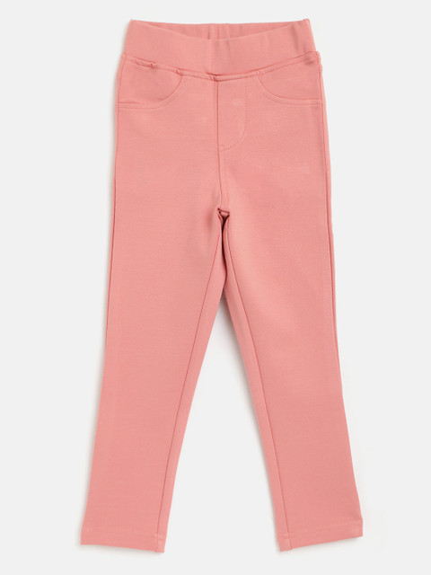 

Gini & Jony Girls Peach Solid Cotton Jeggings