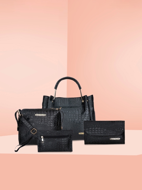 

Bagsy Malone Black Set of 4 Crocodile-Skin Textured Handheld Bag