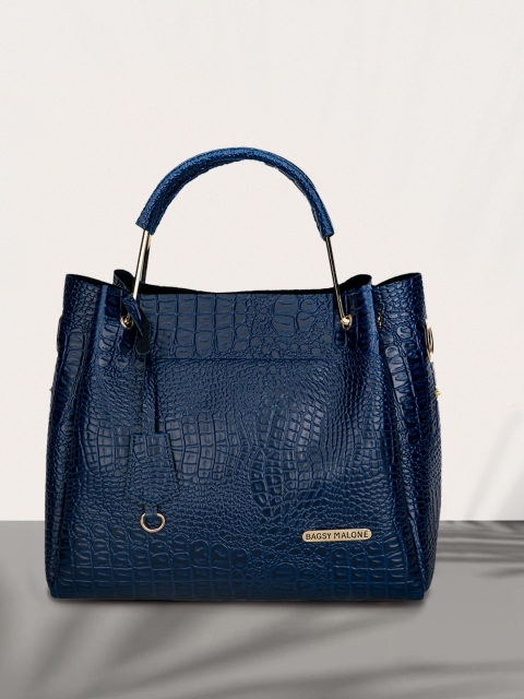 

Bagsy Malone Navy Blue Crocodile-Skin Textured Handheld Bag With Sling Bag