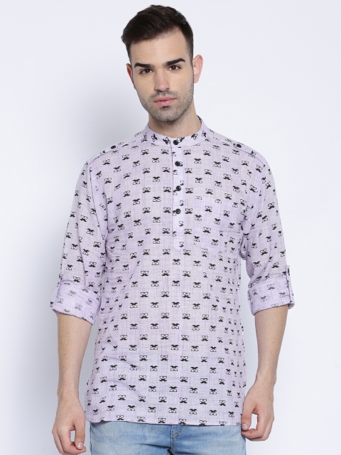

Svanik Men Lavender & Black Printed Short Kurta