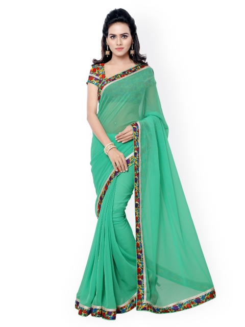 

Florence Green Solid Poly Georgette Saree