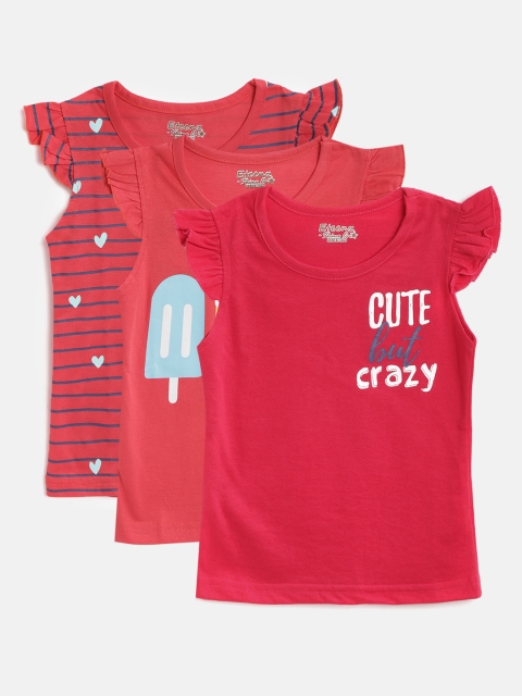 

Eteenz Infant Girls Pack of 3 Red Printed Pure Cotton Regular Tops