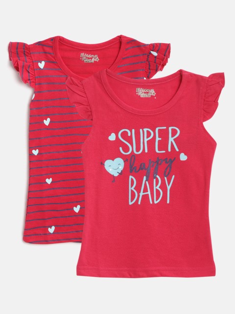 

Eteenz Infant Girls Pack of 2 Red Printed Pure Cotton Regular Tops