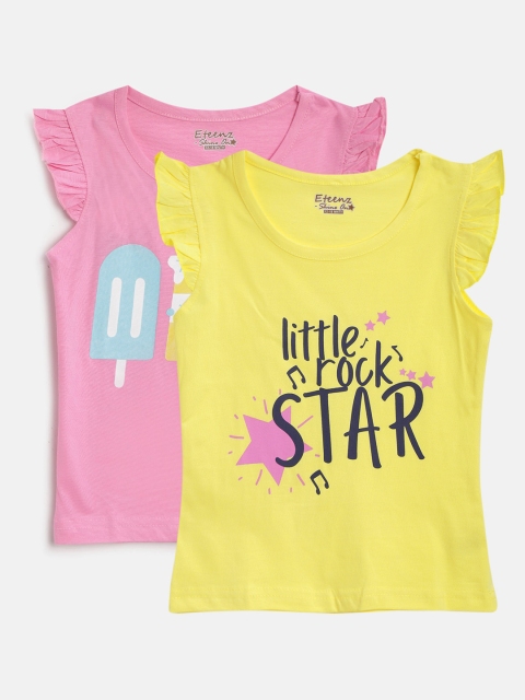 

Eteenz Infant Girls Pack of 2 Printed Pure Cotton Regular Tops, Yellow