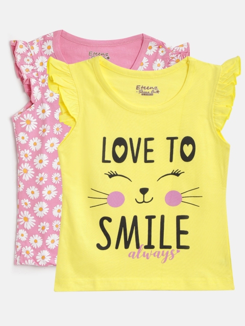 

Eteenz Infant Girls Pack of 2 Printed Pure Cotton Regular Tops, Yellow