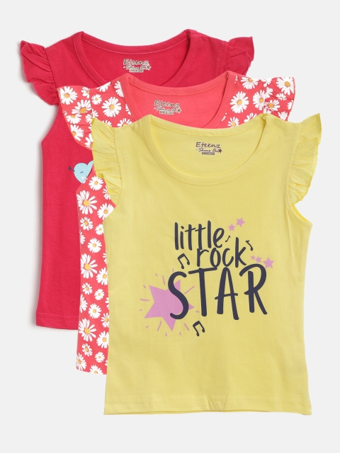 

Eteenz Infant Girls Pack of 3 Printed Pure Cotton Regular Tops, Yellow