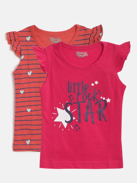 

Eteenz Infant Girls Pack of 2 Printed Pure Cotton Regular Tops, Red