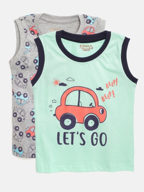 

Eteenz Infant Boys Pack of 2 Pure Cotton Sleeveless T-shirts, Sea green