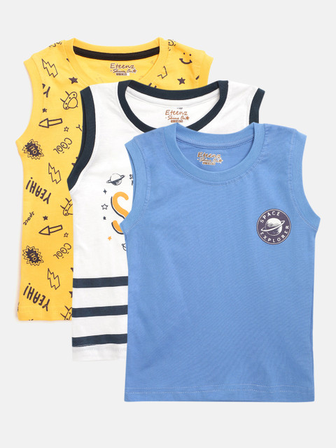 

Eteenz Infant Boys Pack of 3 Pure Cotton Sleeveless T-shirts, Blue