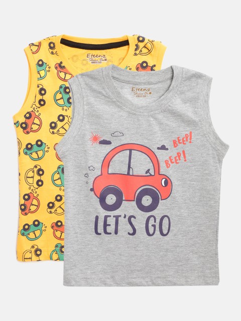 

Eteenz Infant Boys Pack of 2 Pure Cotton Car Print Sleeveless T-shirts, Yellow