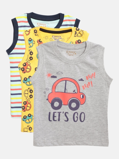 

Eteenz Infant Boys Pack of 3 Pure Cotton Sleeveless T-shirts, Grey melange