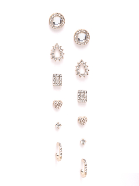 

Forever New Set of 6 Gold-Plated Stone Studded Hypoallergenic Earrings