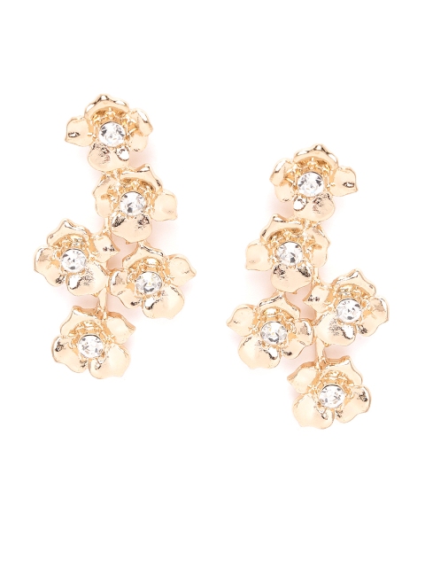 

Forever New Gold-Toned Rose Gold-Plated Hypoallergenic Floral Drop Earrings