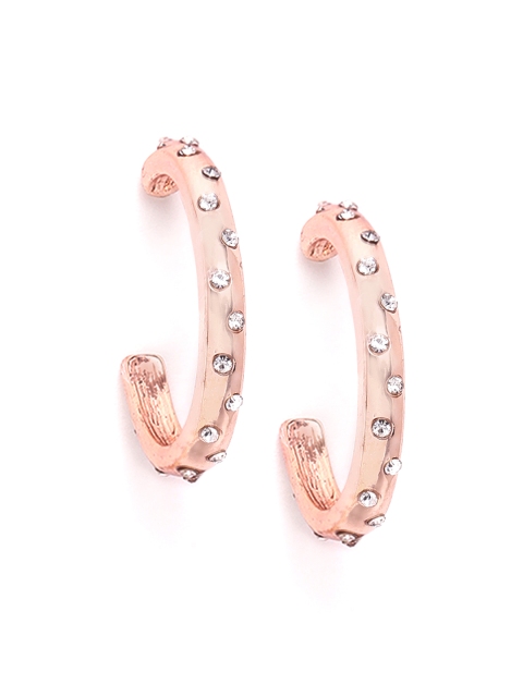 

Forever New Rose Gold-Plated Hypoallergenic Stone-Studded Circular Half Hoop Earrings