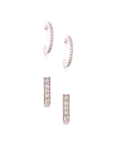 

Forever New Set of 2 Rose Gold-Plated Stone-Studded Hypoallergenic Geometric Earrings