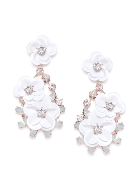 

Forever New White & Blue Rose Gold-Plated Stone Studded Floral Shaped Drop Earrings