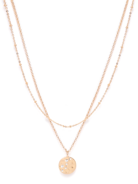 

Forever New Gold-Plated Stone-Studded Disc Pendant Layered Necklace