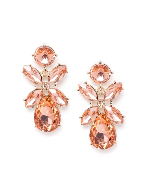 

Forever New Peach-Coloured Gold-Plated Stone-Studded Contemporary Drop Earrings