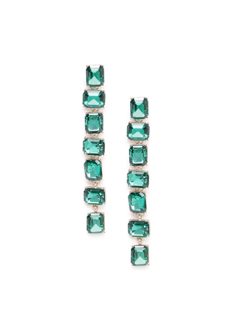 

Forever New Green Gold-Plated Stone Studded Hypoallergenic Square Drop Earrings