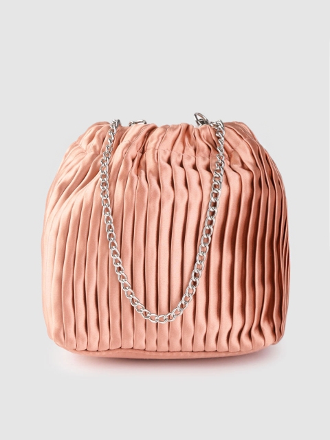 

Forever New Women Peach-Coloured Pleated Potli Clutch with Shoulder Strap