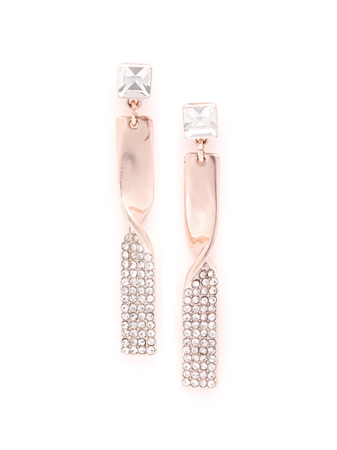 

Forever New Rose Gold-Plated Artificial Stone Studded Contemporary Drop Earrings