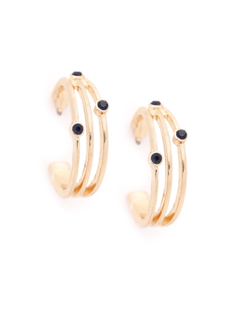 

Forever New Navy Blue Gold-Plated Hypoallergenic CZ-Studded Circular Half Hoop Earrings