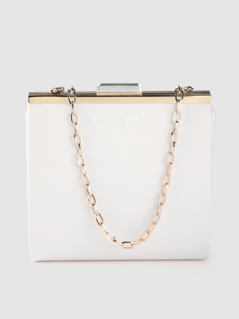 

Forever New Women White Solid Box Clutch with Shoulder Strap