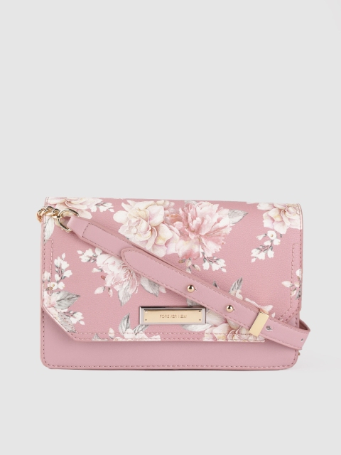 

Forever New Pink & White Floral Printed Sling Bag with Non-Detachable Sing strap