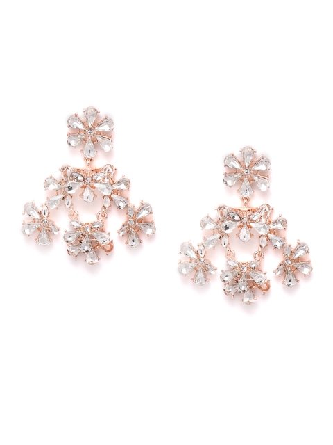 

Forever New Rose Gold-Plated Stone Studded Hypoallergenic Floral Drop Earrings