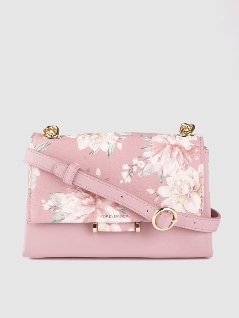 

Forever New Pink & White Floral Printed Sling Bag with Non-Detachable Sing strap