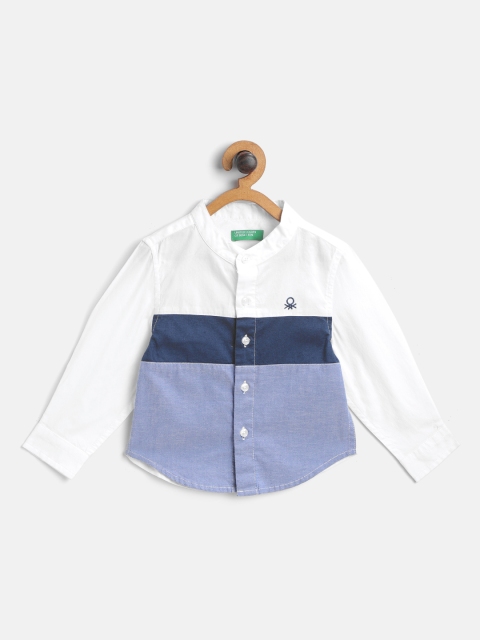 

United Colors of Benetton Boys Blue & White Cotton Regular Fit Colourblocked Casual Shirt