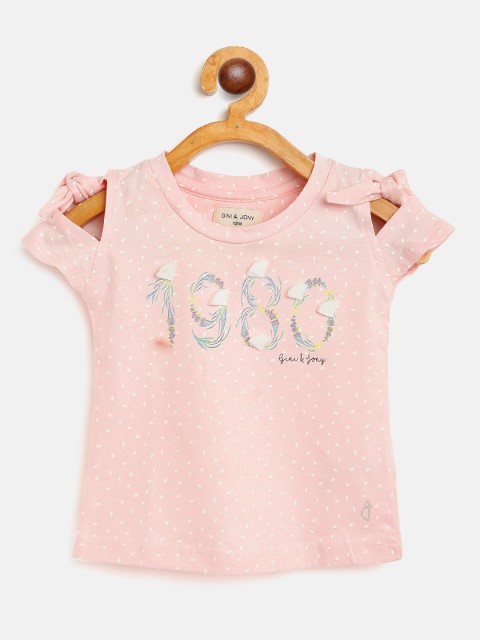 

Gini and Jony Infant Girls Peach-Coloured & White Printed Pure Cotton Regular Top