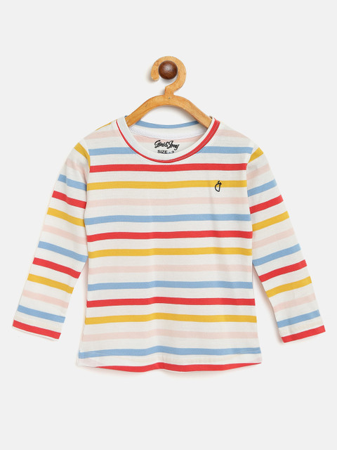 

Gini and Jony Girls Multicoloured Pure Cotton Striped Round Neck T-shirt, Multi