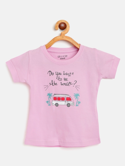 

Gini and Jony Girls Pink Printed Round Neck Pure Cotton T-shirt