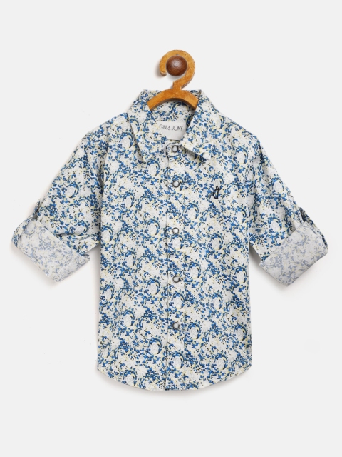 

Gini and Jony Boys Blue & White Ethnic Motifs Print Casual Cotton Shirt