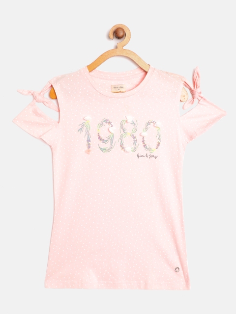 

Gini and Jony Girls Pink & White Printed Pure Cotton Regular Top