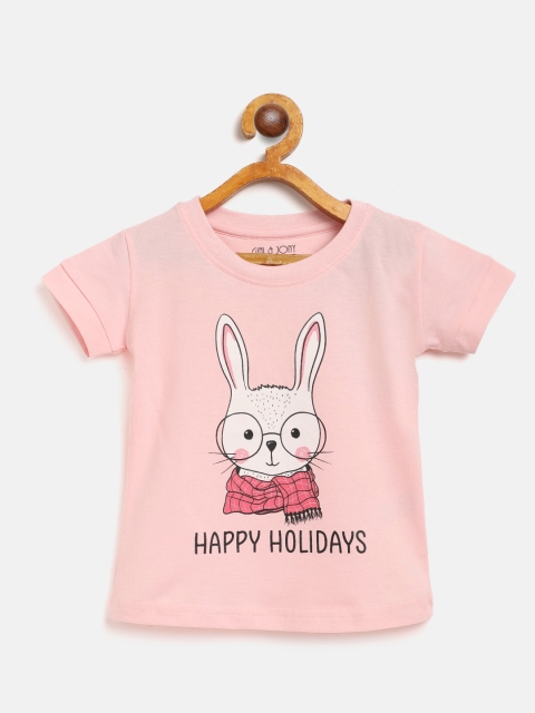 

Gini and Jony Girls Pink White Bunny Print Round Neck Pure Cotton T-shirt