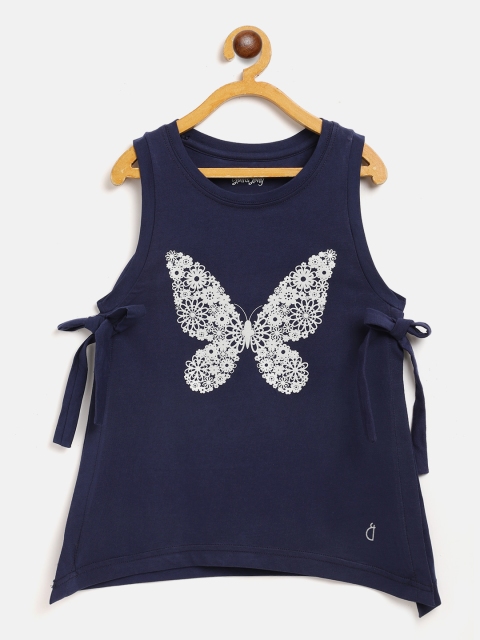 

Gini and Jony Girls Navy Blue & White Pure Cotton Butterfly Printed A-Line Top