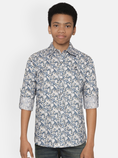 

Gini and Jony Boys White & Blue Regular Fit Abstract Print Pure Cotton Casual Shirt
