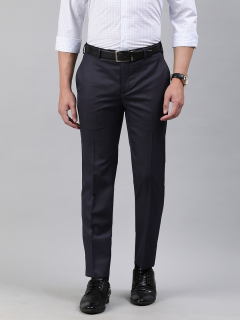 

Raymond Men Navy Blue Slim Fit Self Design Formal Trousers