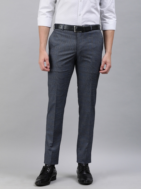 

Raymond Men Navy Blue & White Slim Fit Checked Formal Trousers