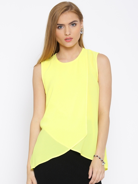 

MANGO Yellow Polyester Layered Top