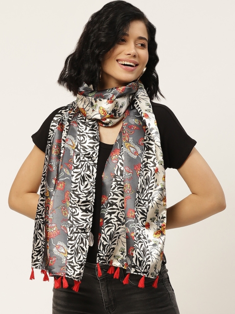 

DressBerry Women Off White & Grey Satin Finish Printed Scarf