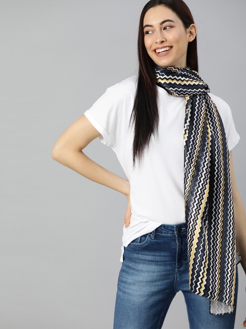 

Mast & Harbour Women Navy Blue & Yellow Chevron Striped Stole